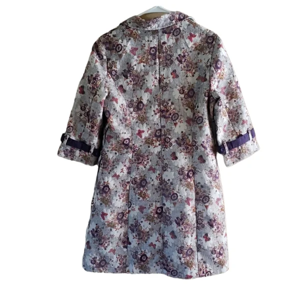 Miss 'De Floral Pea Coat. Trench Coat. Purple Floral. Size Medium. - Picture 2 of 12